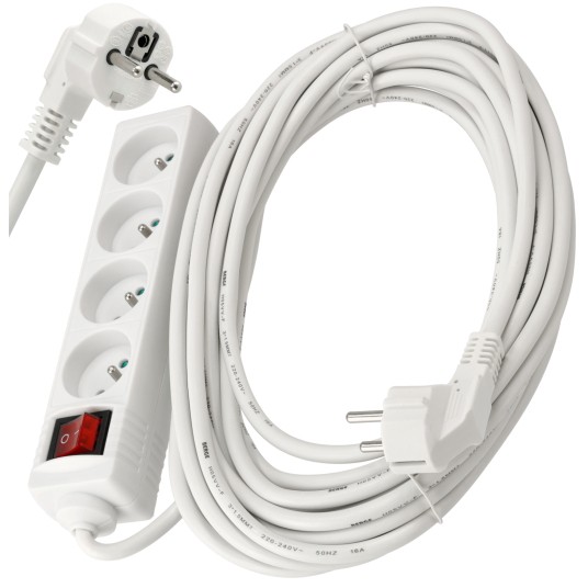 Przedłużacz 4 gniazda 10m z wlacznikim BIAŁY