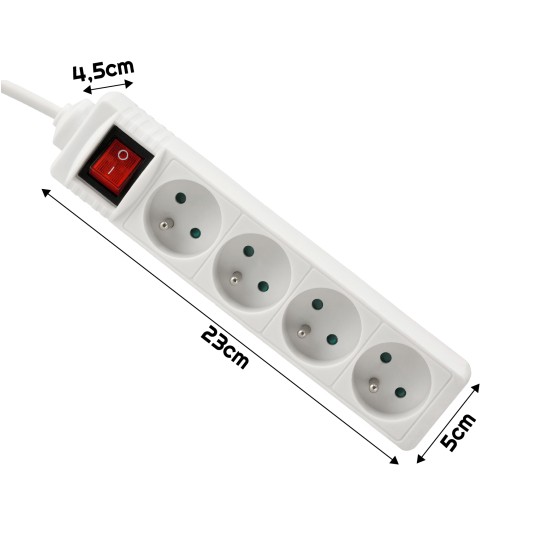 Przedłużacz 4 gniazda 10m z wlacznikim BIAŁY