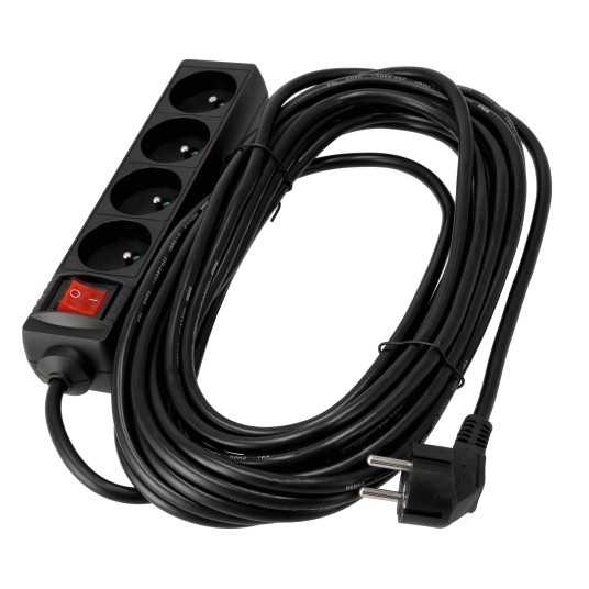 Przedłużacz 4 gniazda 10m z wlacznikim CZARNY