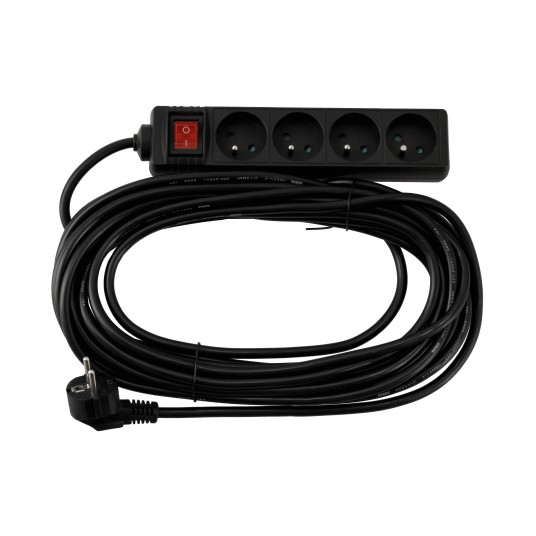 Przedłużacz 4 gniazda 10m z wlacznikim CZARNY