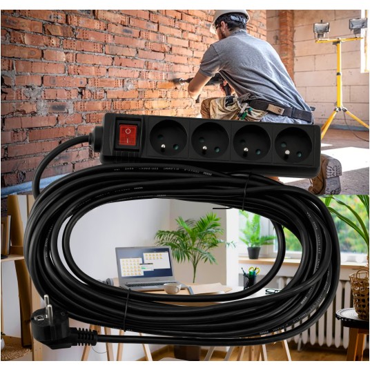 Przedłużacz 4 gniazda 10m z wlacznikim CZARNY
