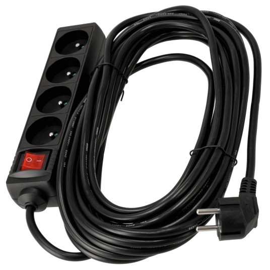 Przedłużacz 4 gniazda 10m z wlacznikim CZARNY