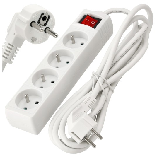 Przedłużacz 4 gniazda 3m z wlacznikim BIAŁY