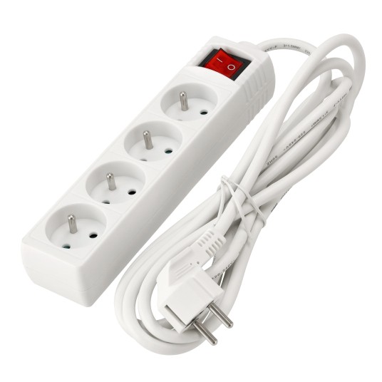 Przedłużacz 4 gniazda 3m z wlacznikim BIAŁY