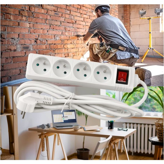 Przedłużacz 4 gniazda 3m z wlacznikim BIAŁY