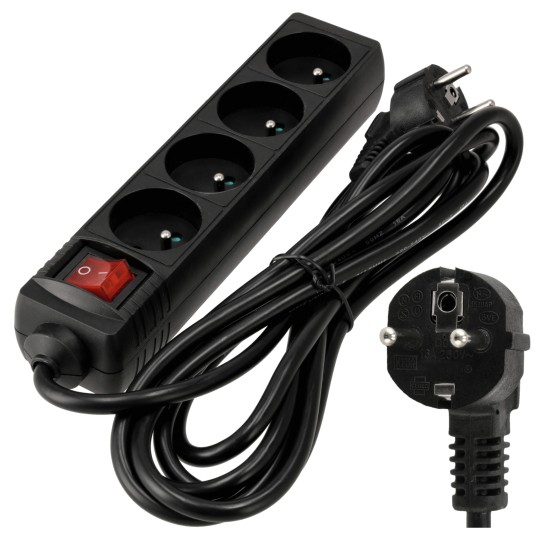 Przedłużacz 4 gniazda 3m z wlacznikim CZARNY