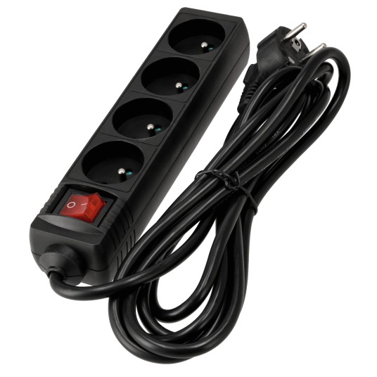 Przedłużacz 4 gniazda 3m z wlacznikim CZARNY