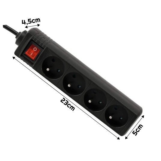 Przedłużacz 4 gniazda 3m z wlacznikim CZARNY