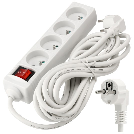 Przedłużacz 4 gniazda 5m z wlacznikim BIAŁY