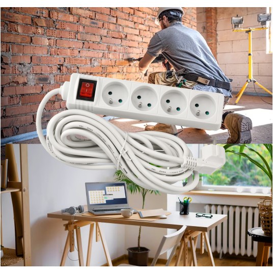 Przedłużacz 4 gniazda 5m z wlacznikim BIAŁY