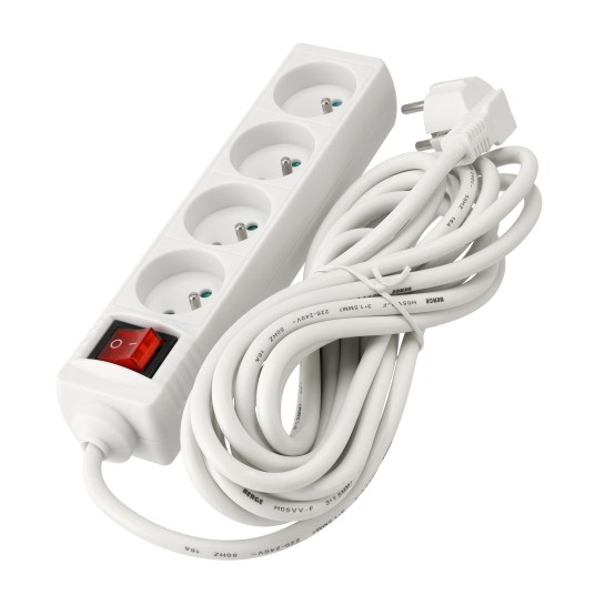 Przedłużacz 4 gniazda 5m z wlacznikim BIAŁY