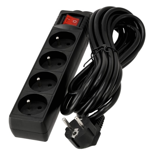 Przedłużacz 4 gniazda 5m z wlacznikim CZARNY