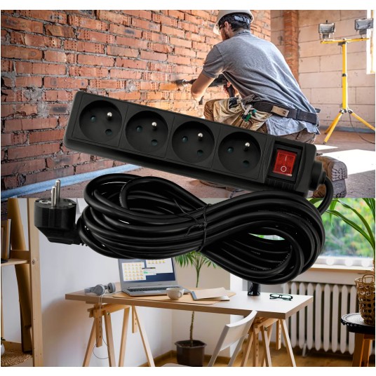 Przedłużacz 4 gniazda 5m z wlacznikim CZARNY