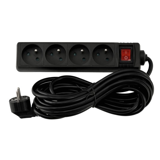 Przedłużacz 4 gniazda 5m z wlacznikim CZARNY