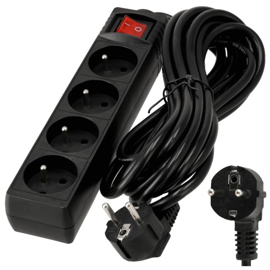 Przedłużacz 4 gniazda 5m z wlacznikim CZARNY