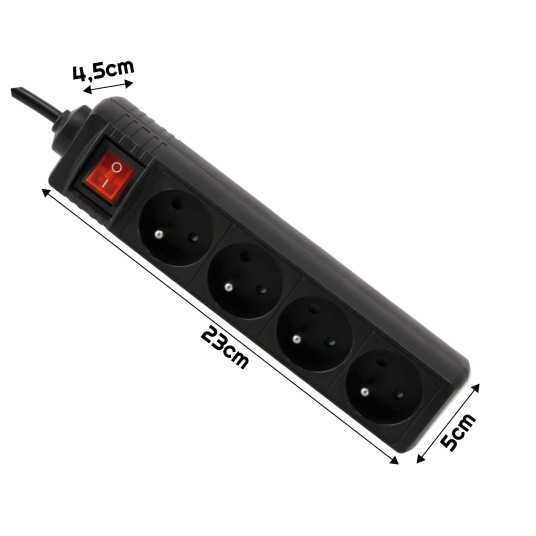Przedłużacz 4 gniazda 5m z wlacznikim CZARNY