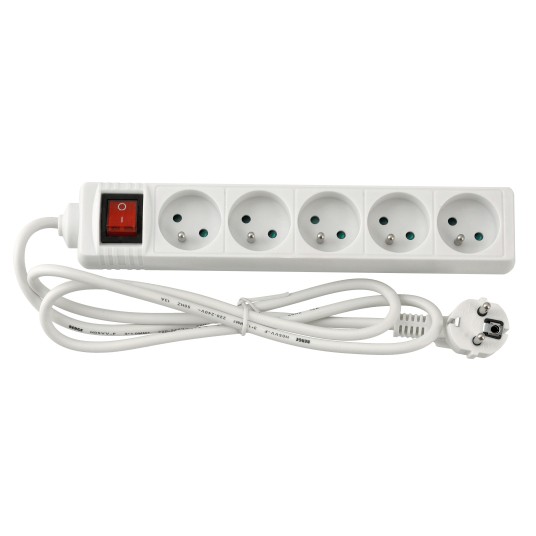Przedłużacz 5 gniazda 1,5m z wlacznikim BIAŁY