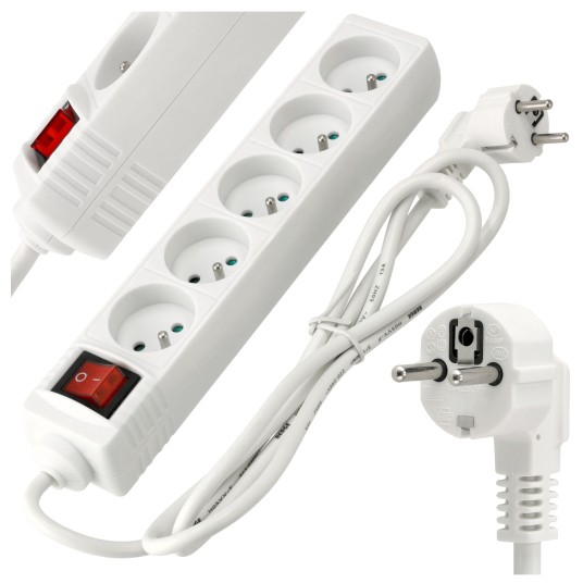 Przedłużacz 5 gniazda 1,5m z wlacznikim BIAŁY