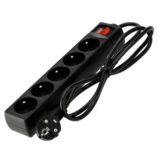 Przedłużacz 5 gniazda 1,5m z wlacznikim CZARNY