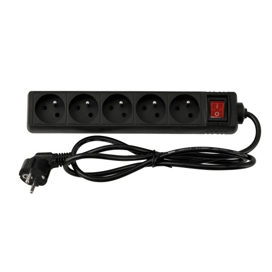 Przedłużacz 5 gniazda 1,5m z wlacznikim CZARNY
