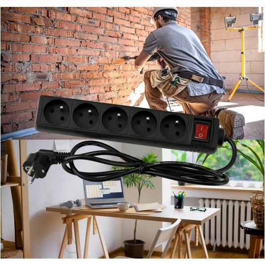 Przedłużacz 5 gniazda 1,5m z wlacznikim CZARNY