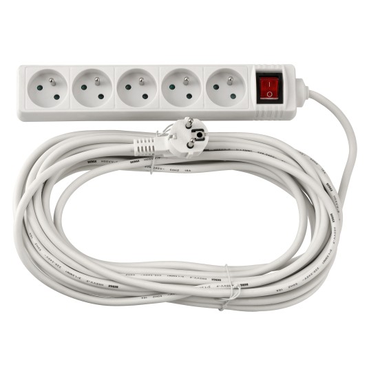 Przedłużacz 5 gniazda 10m z włącznikiem BIAŁY
