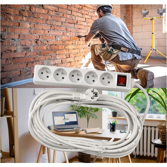 Przedłużacz 5 gniazda 10m z włącznikiem BIAŁY