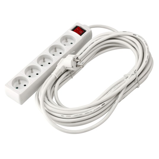 Przedłużacz 5 gniazda 10m z włącznikiem BIAŁY
