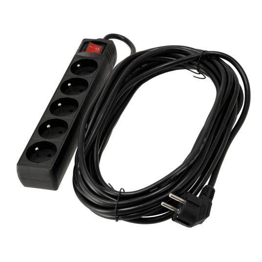 Przedłużacz 5 gniazda 10m z wlacznikim CZARNY