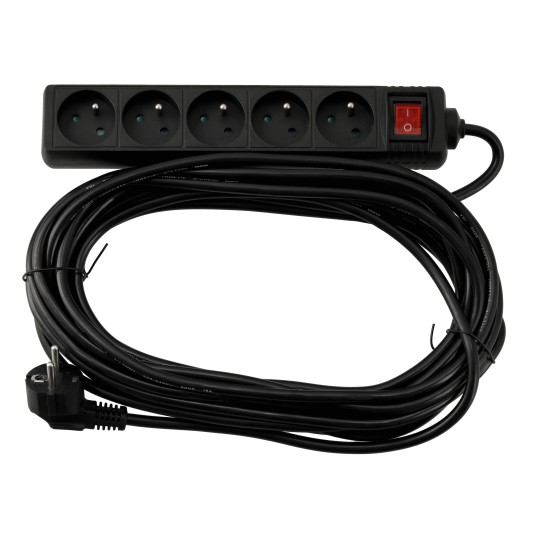 Przedłużacz 5 gniazda 10m z wlacznikim CZARNY