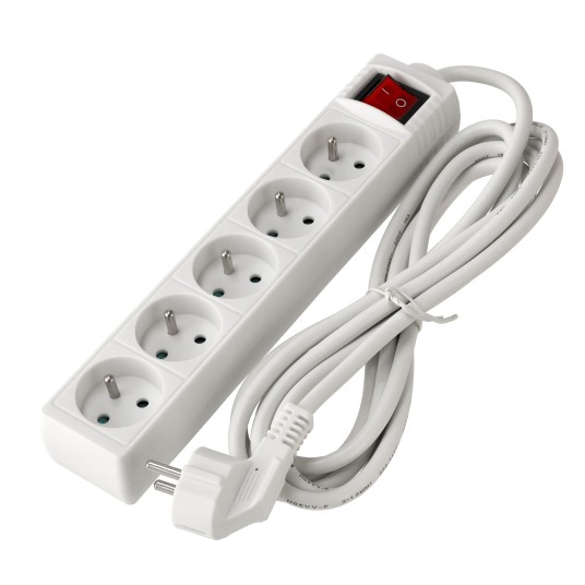 Przedłużacz 5 gniazda 3m z wlacznikim BIAŁY