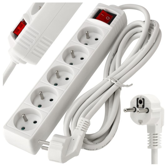 Przedłużacz 5 gniazda 3m z wlacznikim BIAŁY