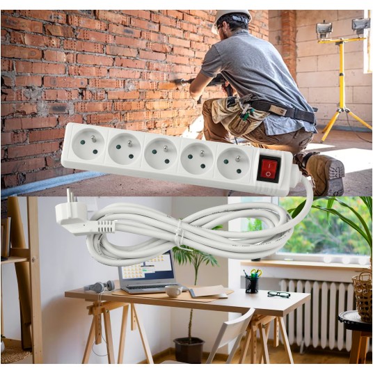 Przedłużacz 5 gniazda 3m z wlacznikim BIAŁY