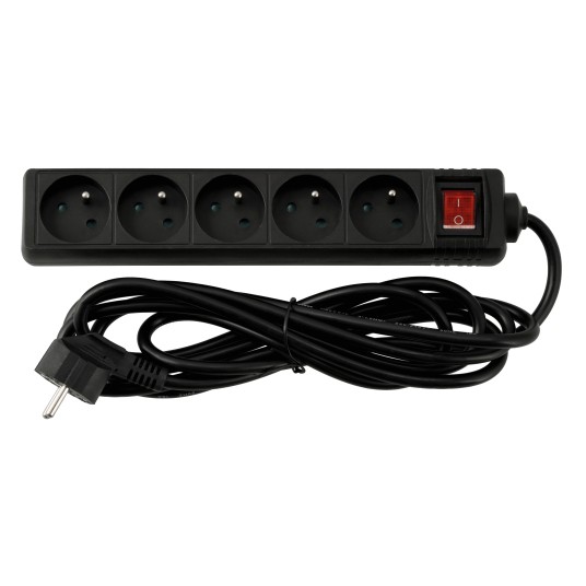 Przedłużacz 5 gniazda 3m z wlacznikim CZARNY