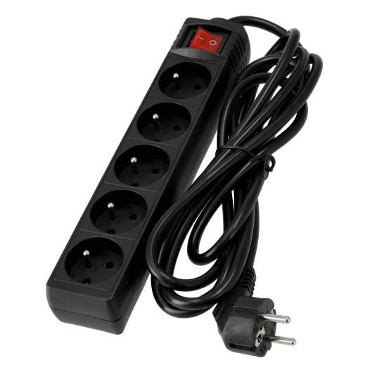 Przedłużacz 5 gniazda 3m z wlacznikim CZARNY