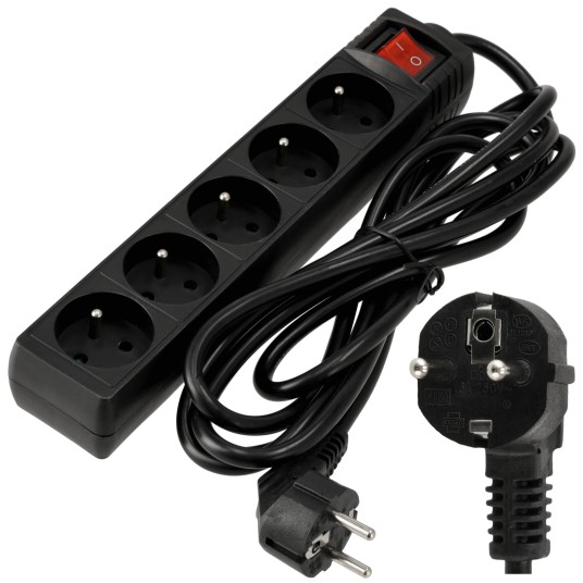 Przedłużacz 5 gniazda 3m z wlacznikim CZARNY