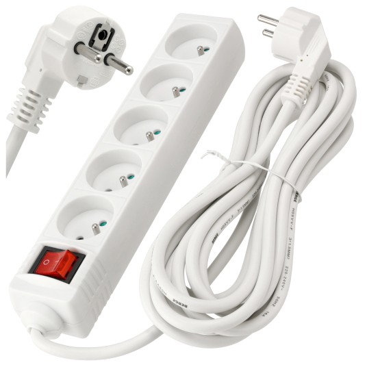 Przedłużacz 5 gniazda 5m z wlacznikim BIAŁY
