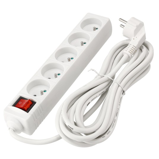 Przedłużacz 5 gniazda 5m z wlacznikim BIAŁY