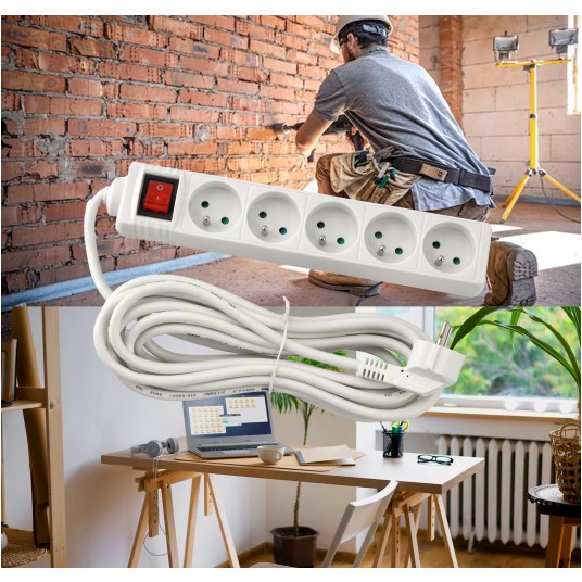 Przedłużacz 5 gniazda 5m z wlacznikim BIAŁY