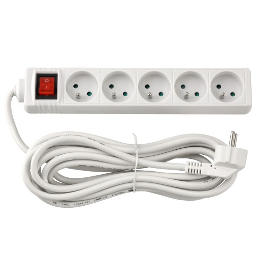 Przedłużacz 5 gniazda 5m z wlacznikim BIAŁY