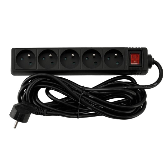 Przedłużacz 5 gniazda 5m z wlacznikim CZARNY
