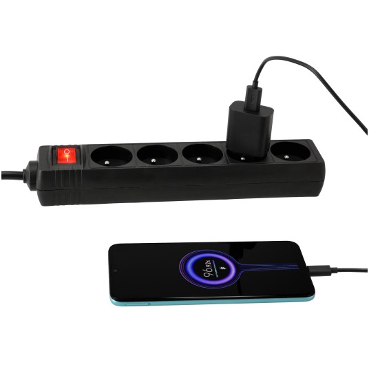 Przedłużacz 5 gniazda 5m z wlacznikim CZARNY