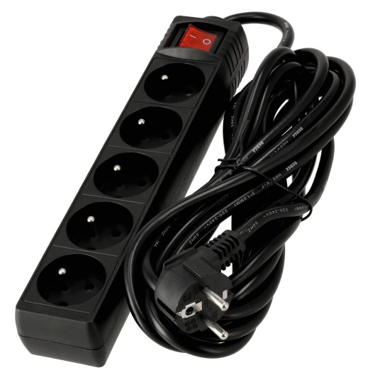 Przedłużacz 5 gniazda 5m z wlacznikim CZARNY