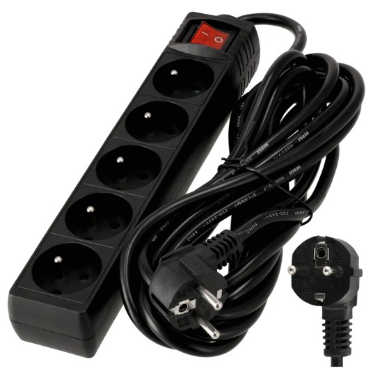 Przedłużacz 5 gniazda 5m z wlacznikim CZARNY