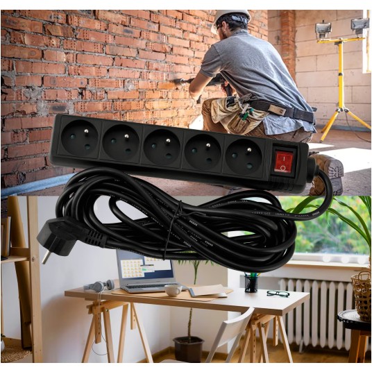 Przedłużacz 5 gniazda 5m z wlacznikim CZARNY