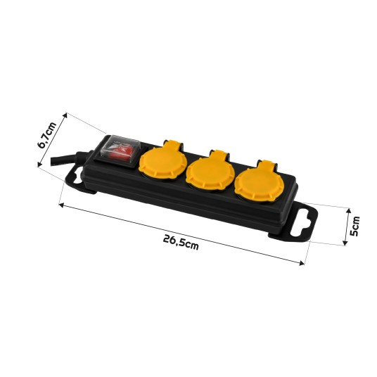 Przedłużacz z wyłącznikiem 3-gniazda 1,5m IP44