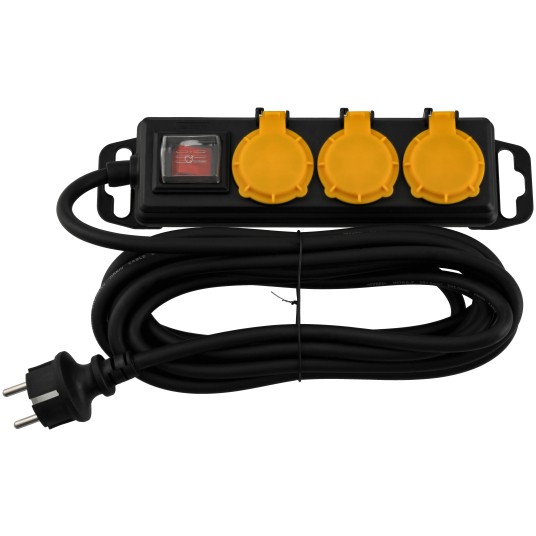 Przedłużacz z wyłącznikiem 3-gniazda 5m IP44