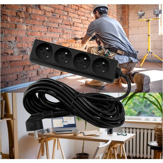 Przedłużacz zasilający 4 gniazda 5m CZARNY