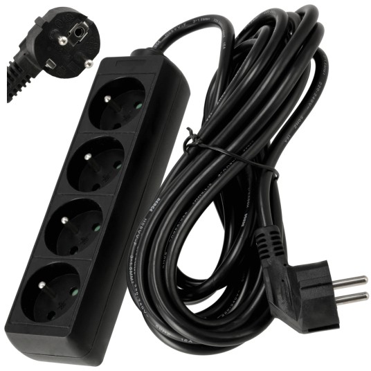 Przedłużacz zasilający 4 gniazda 5m CZARNY