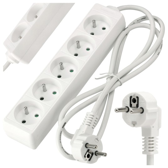 Przedłużacz zasilający 5 gniazda 1,5m BIAŁY